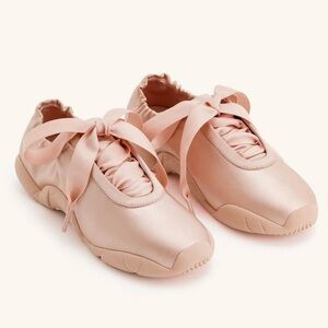 JW PEI Flavia Blush Pink Satin Bow Lace Ballerina Sneakers